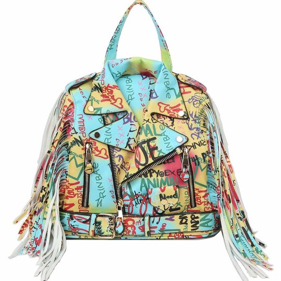 Bags | Graffiti And Fringe Motorcycle Jacket Backpack | Poshmark display picture 1